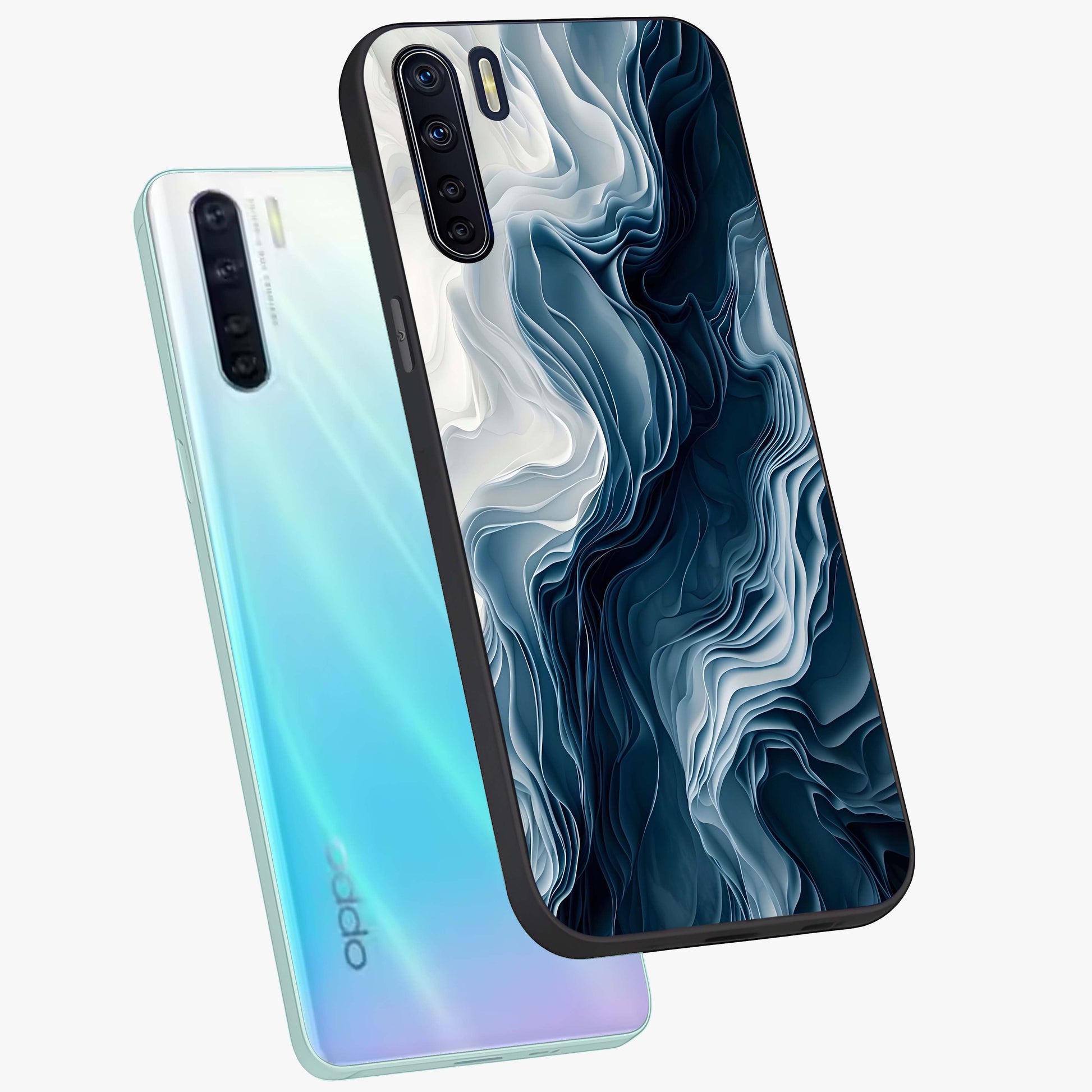 Ethereal Paper Marble Glass Case displayed in angled mockup highlighting elegant marble pattern with modern aesthetic style.