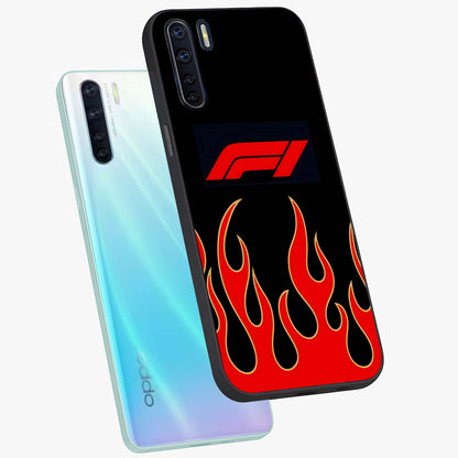 Fire F11 Glass Case displayed in angled mockup highlighting bold fire inspired graphic with energetic aesthetic style.