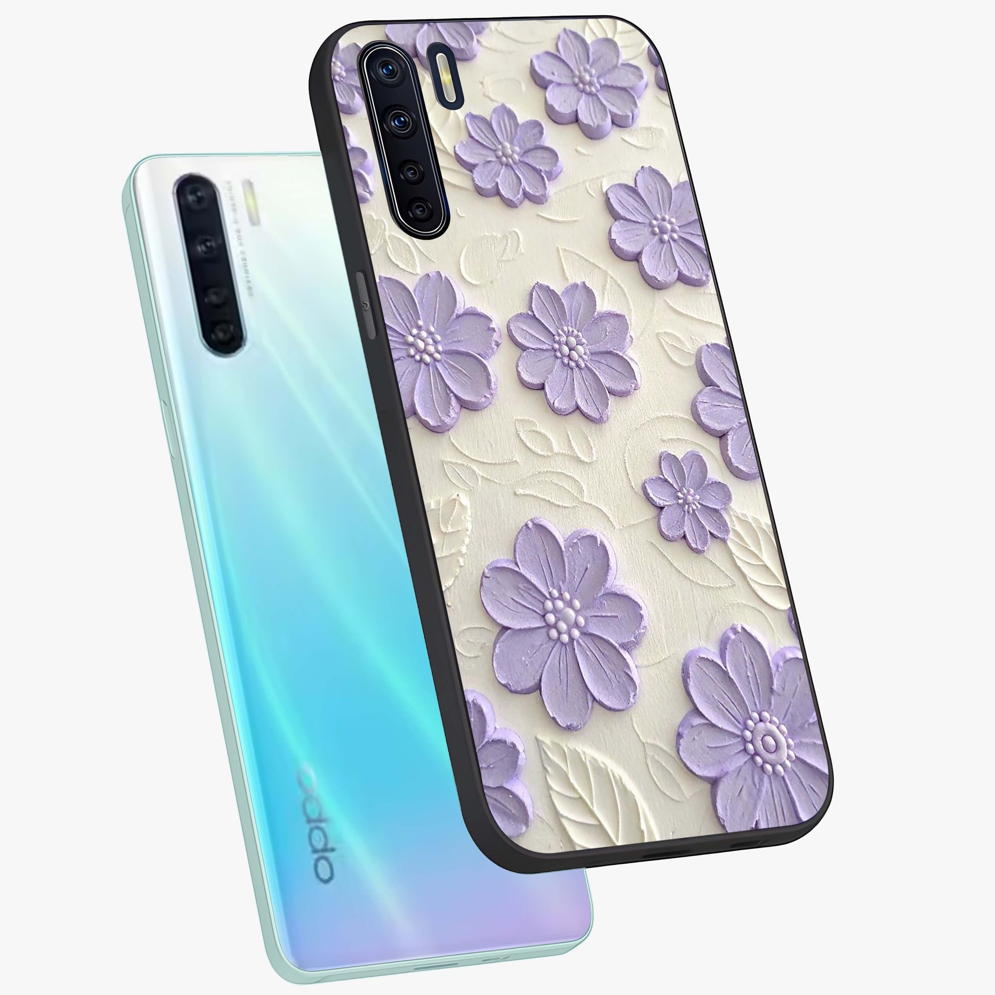 Floral Wall Art With Purple Flowers Glass Case displayed in angled mockup highlighting vibrant purple floral illustration with artistic aesthetic.