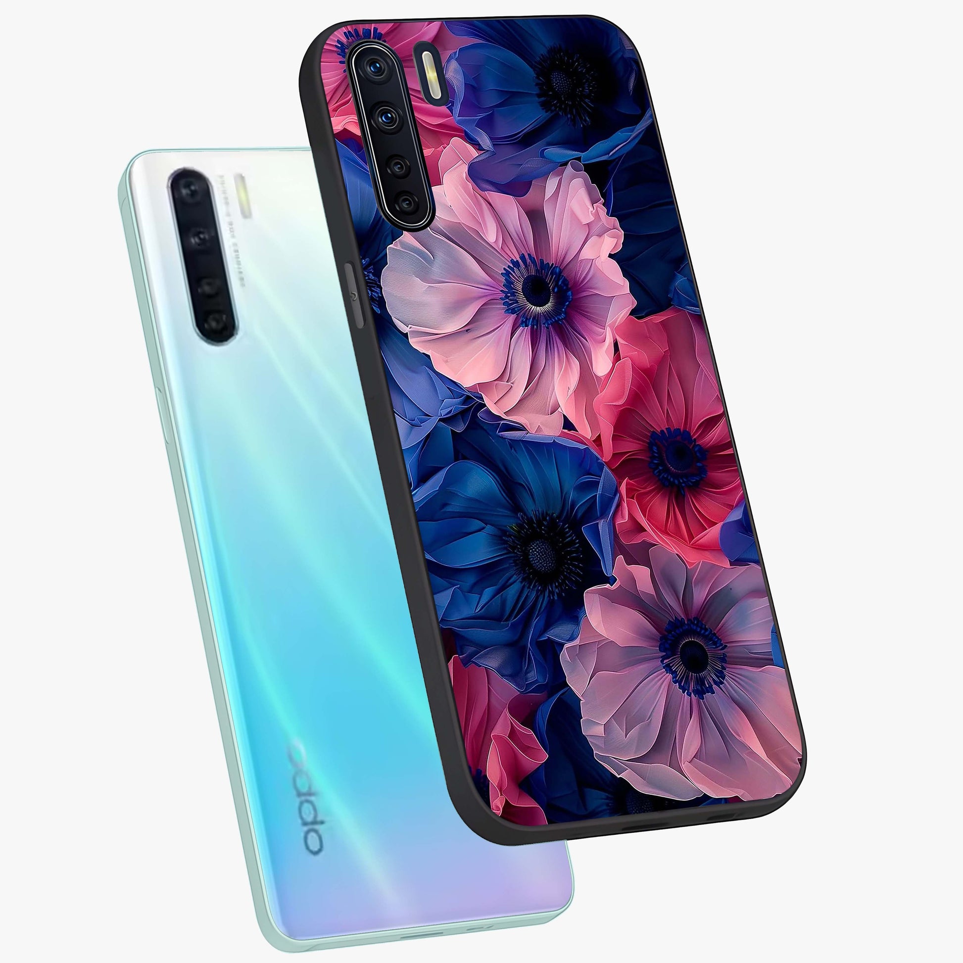 Flower Paper Art Pattern Glass Case displayed in angled mockup highlighting layered paper flower design with artistic aesthetic.