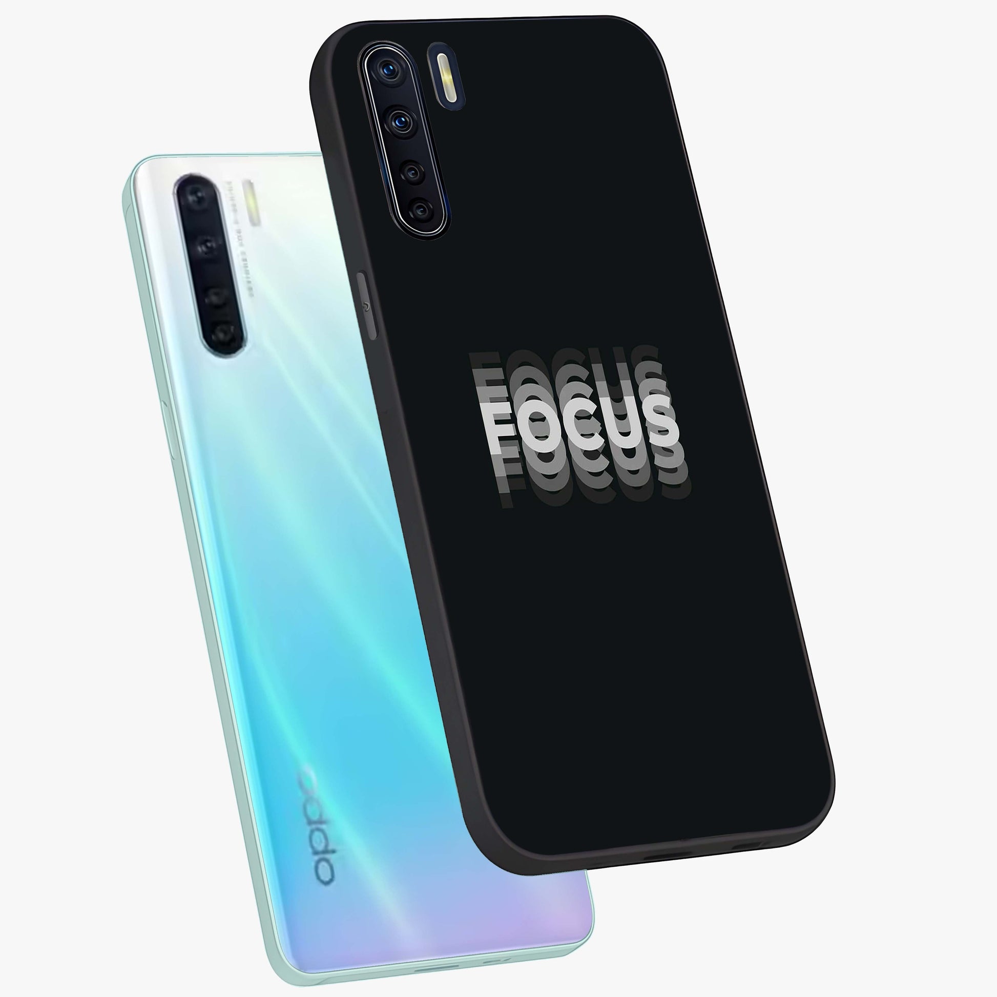 Focus Mode On Glass Case displayed in angled mockup highlighting clean minimal text artwork with modern aesthetic style.