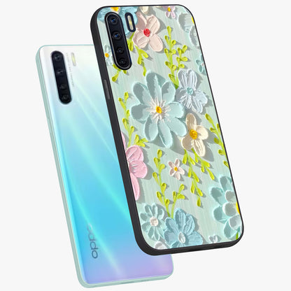 Frosted Petal Garden Glass Case displayed in angled mockup highlighting delicate flower petal design with calm garden aesthetic.