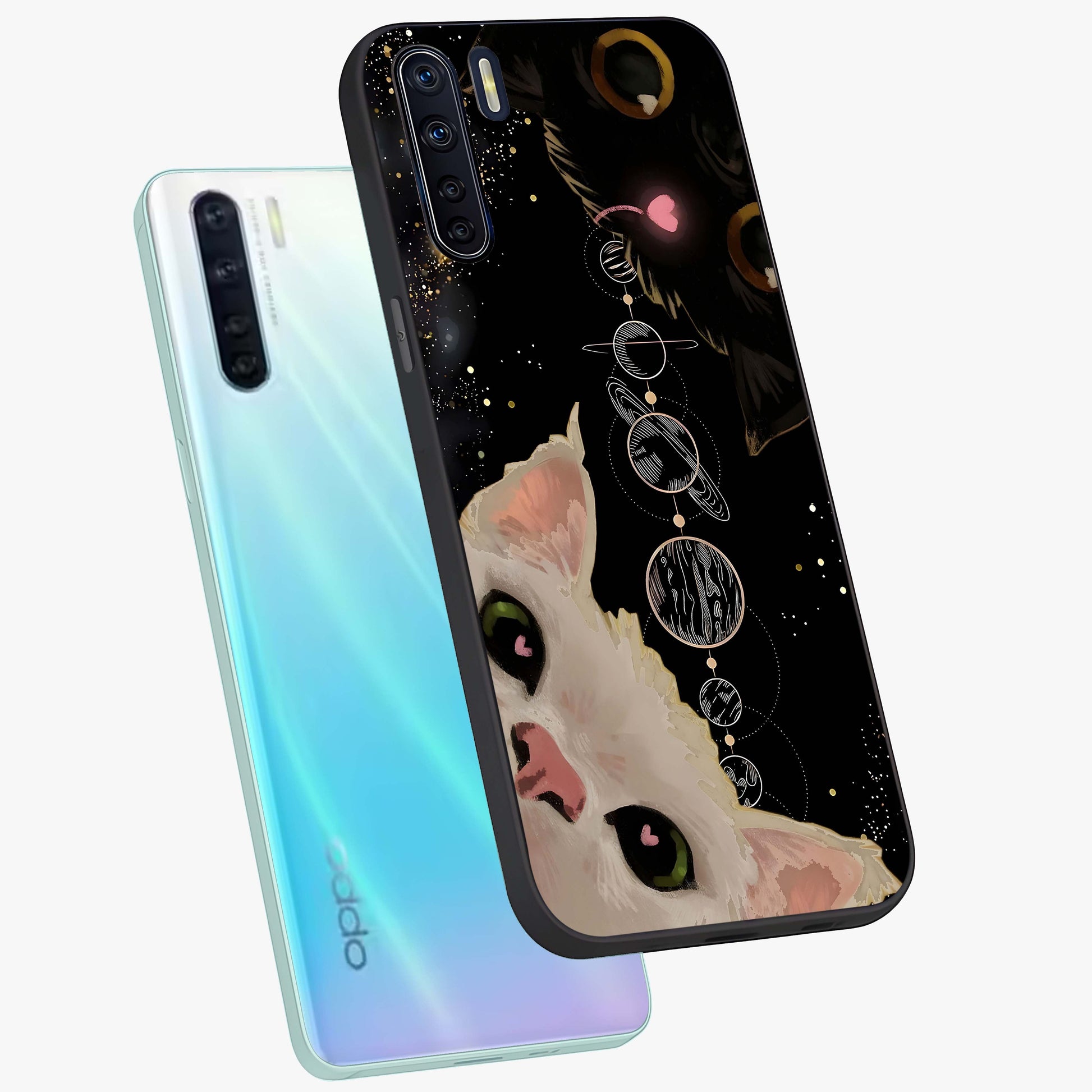 Galactic Cat Glass Case displayed in angled mockup highlighting celestial feline illustration with galaxy aesthetic style.