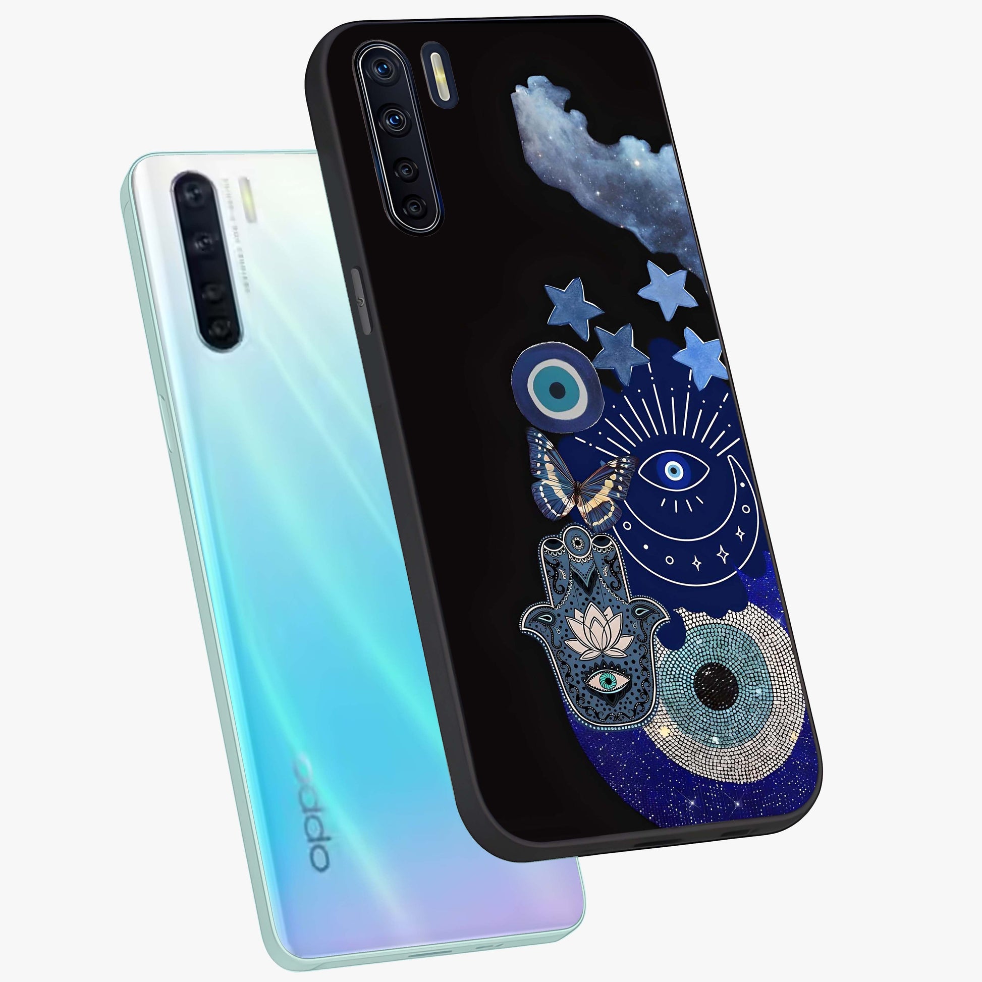 Galactic Charm Cluster Glass Case displayed in angled mockup highlighting luminous galaxy inspired design with dreamy aesthetic.