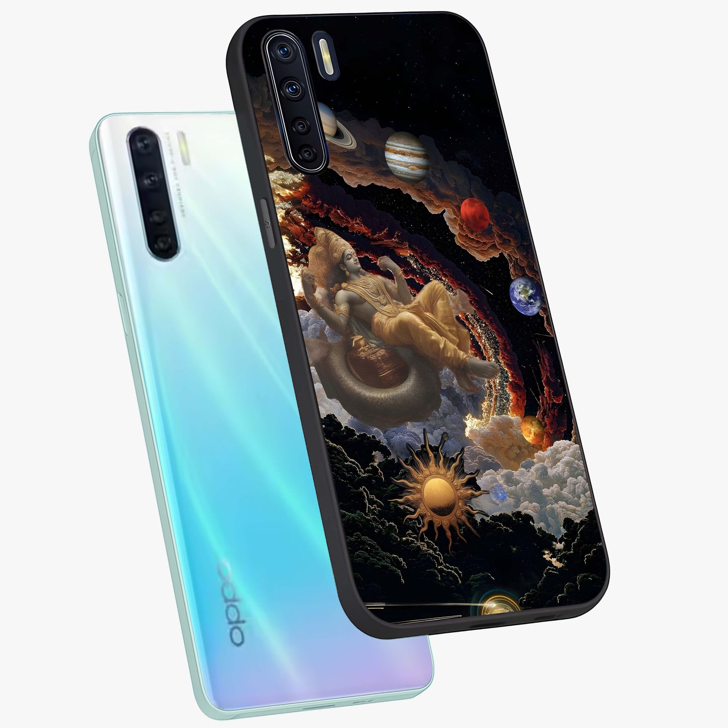 Galactic Divine God Glass Case displayed in angled mockup highlighting powerful celestial deity illustration with galactic aesthetic.