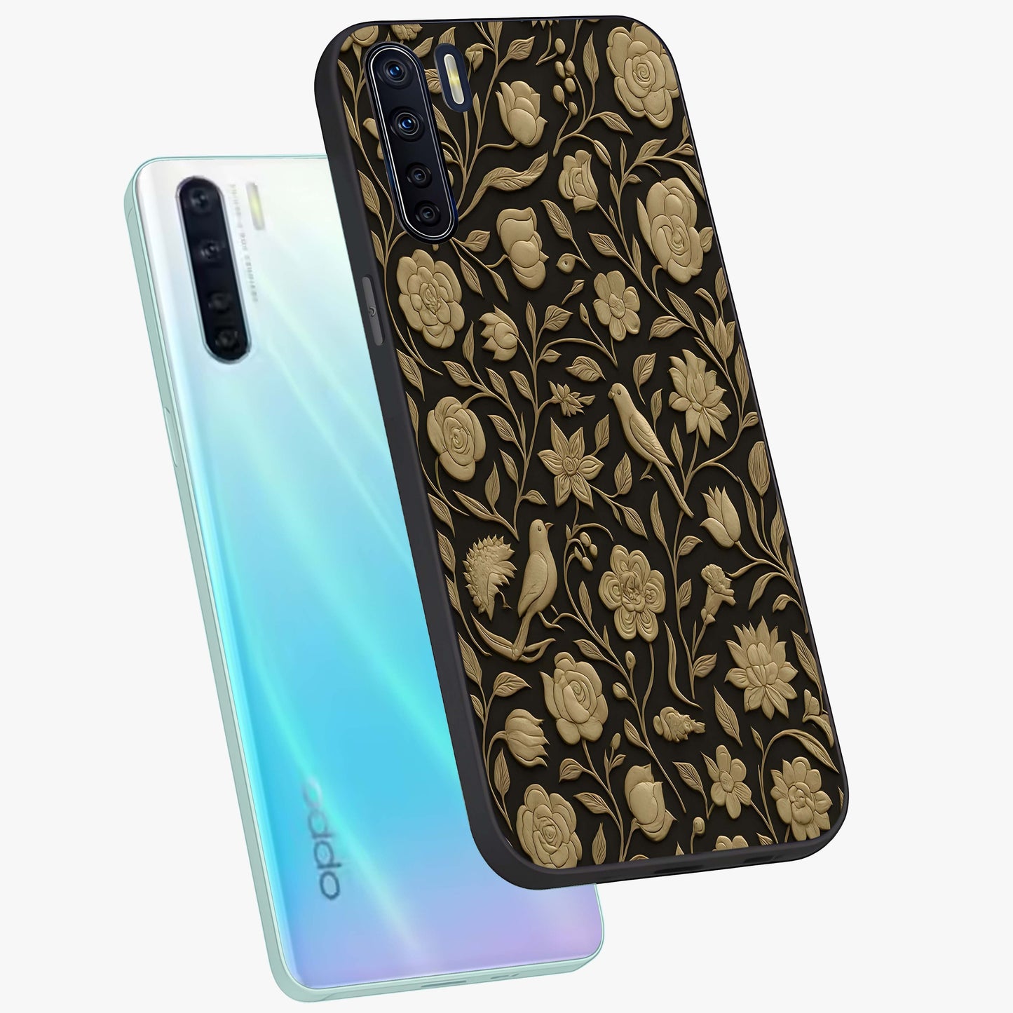 Golden Evil Eye Mandala Glass Case displayed in angled mockup highlighting protective evil eye symbol with golden mandala design.