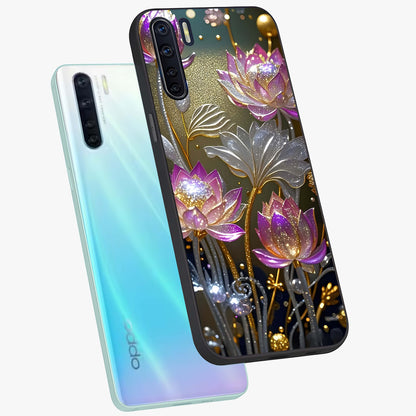 Golden Floral Majesty Glass Case displayed in angled mockup highlighting elegant flower design with royal golden aesthetic.