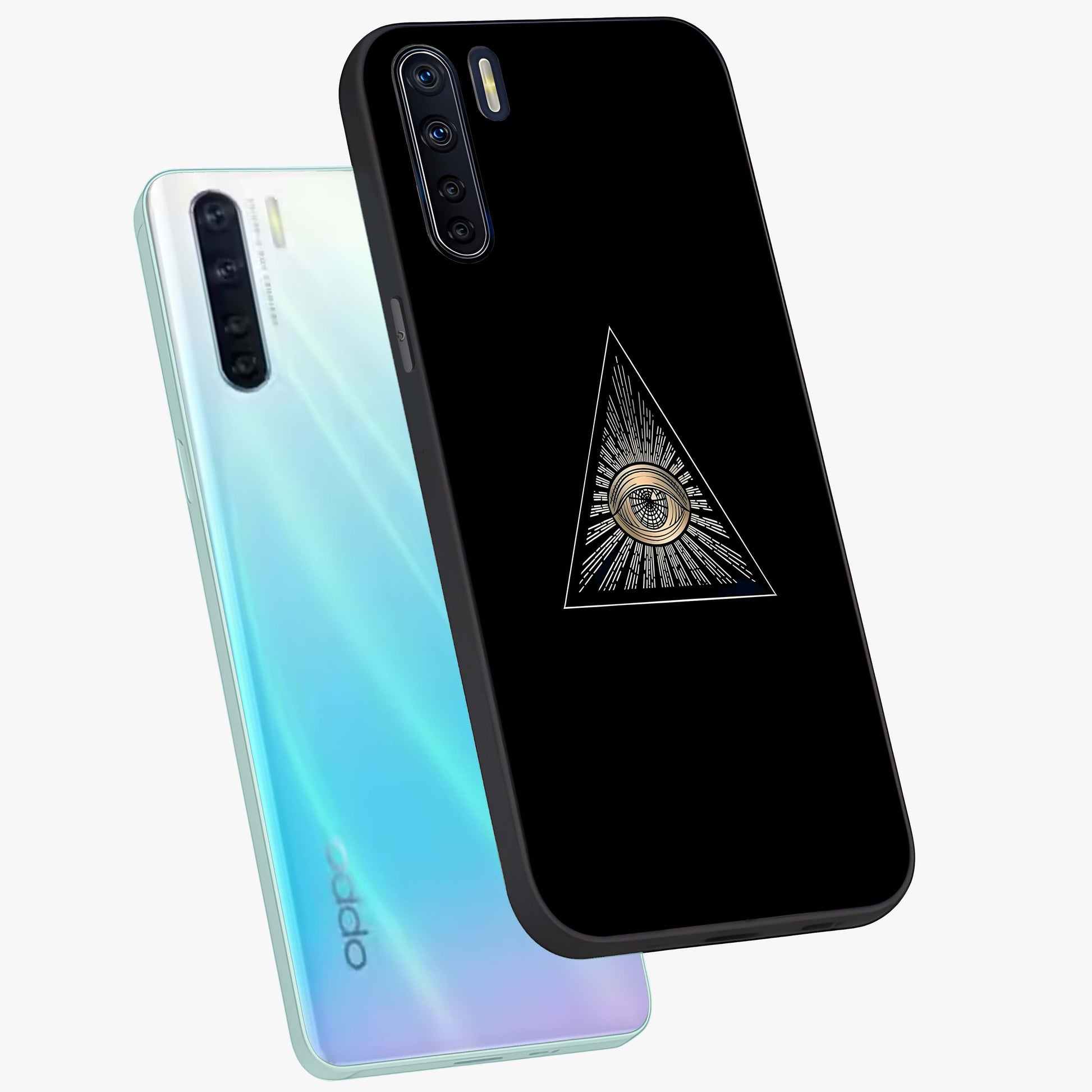 Illuminati Evil Glass Case displayed in angled mockup highlighting dark occult inspired design with bold aesthetic style.