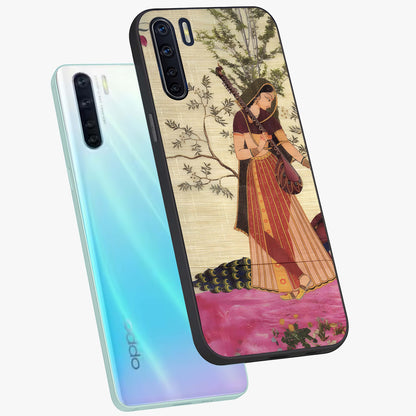 Lady With Veena Art Glass Case displayed in angled mockup highlighting graceful musical illustration with cultural artistic aesthetic.