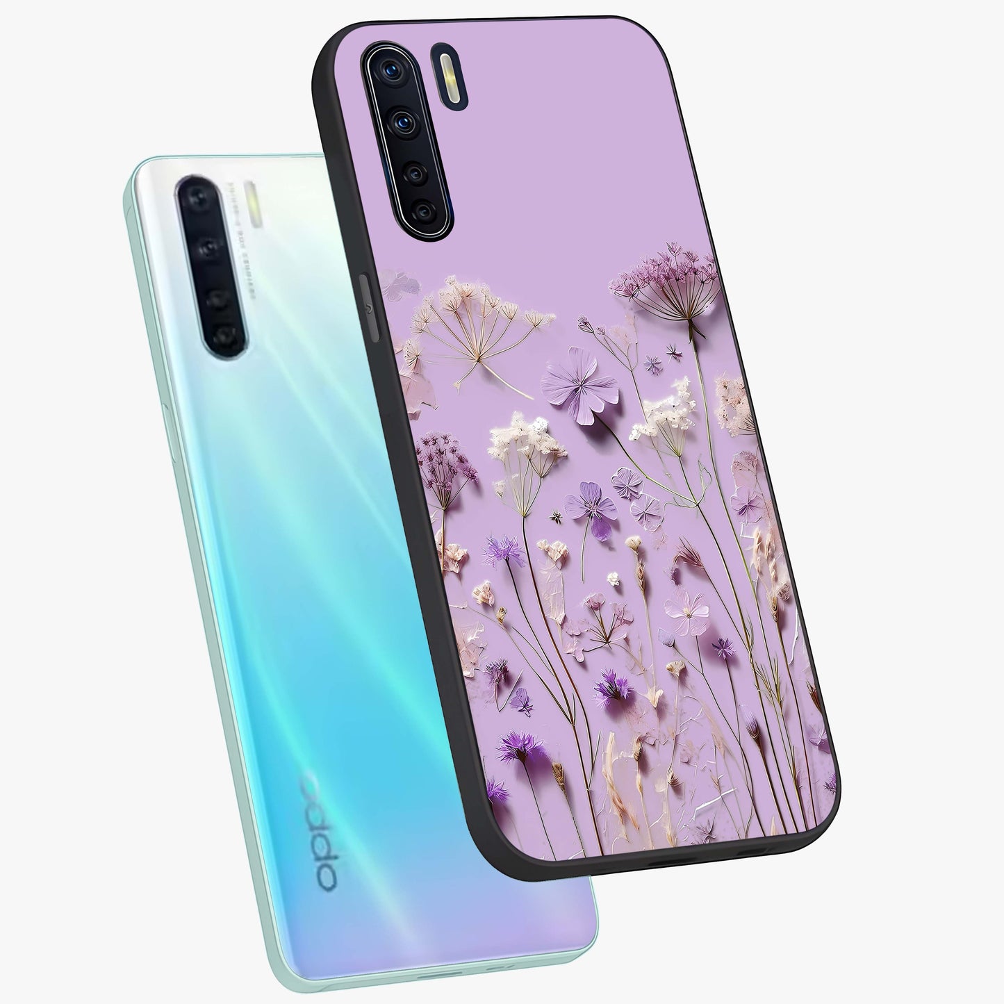 Lavender Blossom Dream Glass Case displayed in angled mockup highlighting dreamy lavender flower design with calming aesthetic style.