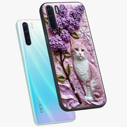 Lavender Cat Whimsy Glass Case displayed in angled mockup highlighting playful feline illustration with pastel lavender aesthetic.