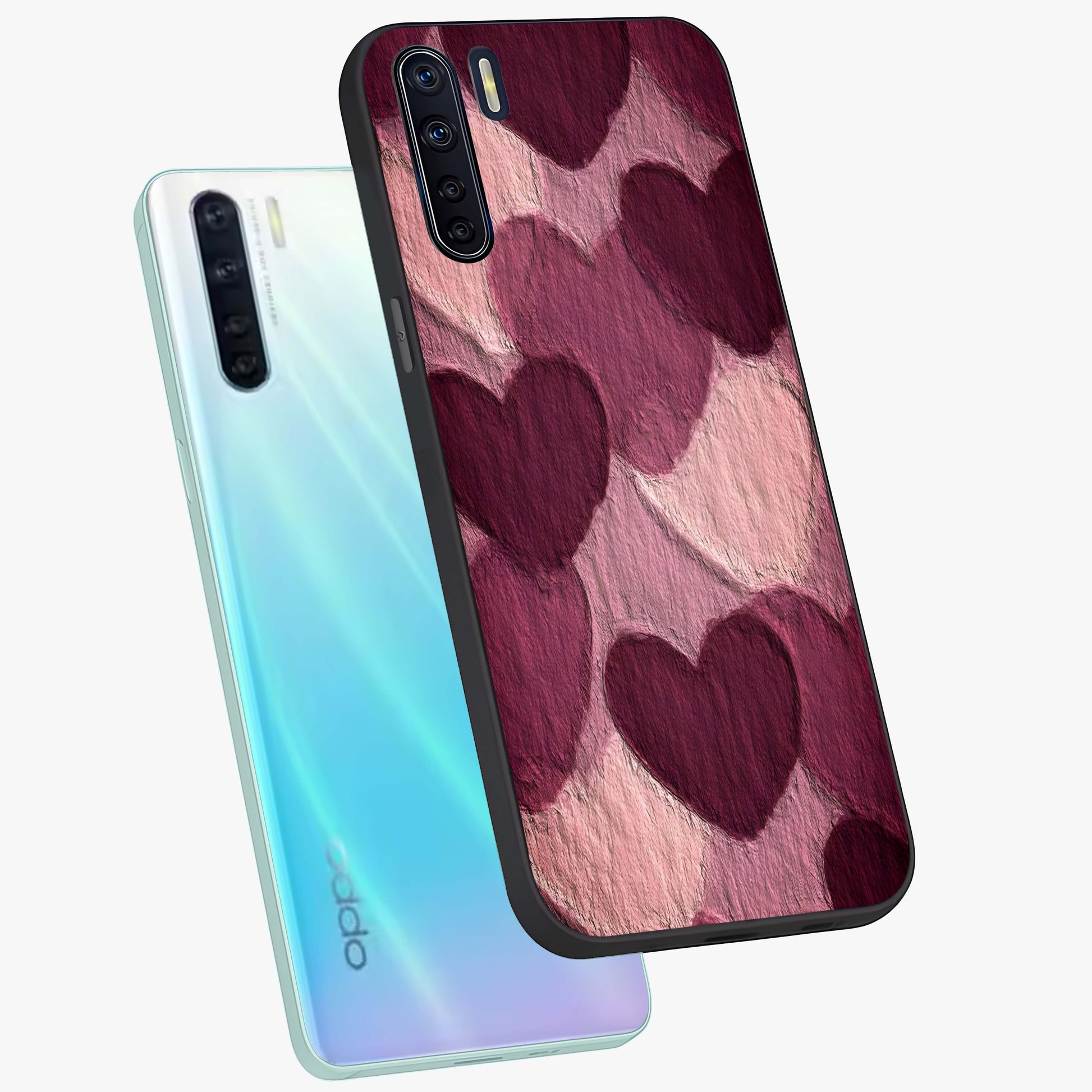 Layered Paper Hearts Glass Case displayed in angled mockup highlighting creative paper craft heart design with romantic aesthetic.