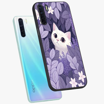 Lilac Hide Peek Cat Glass Case displayed in angled mockup highlighting playful feline illustration with lilac aesthetic design.