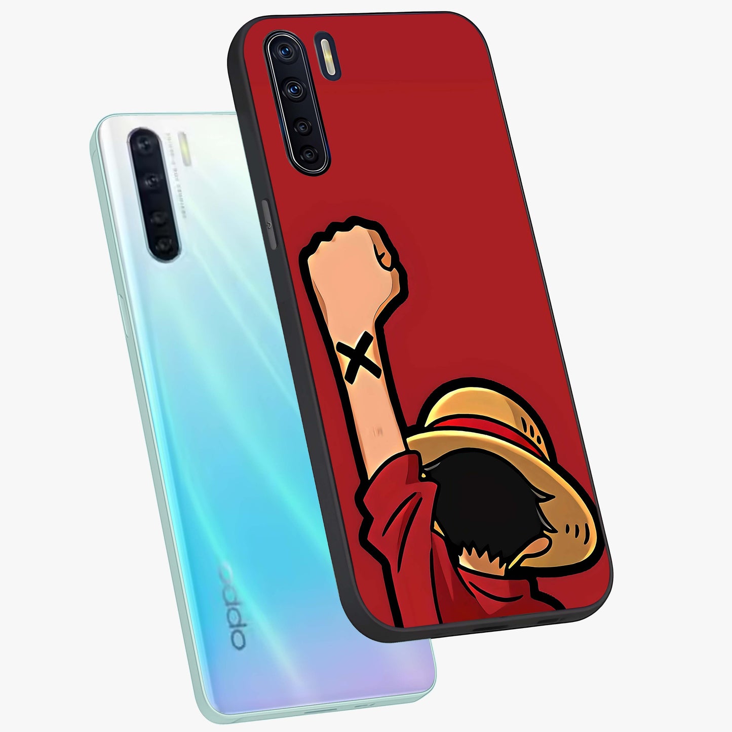 Luffy X Spirit Glass Case displayed in angled mockup highlighting powerful anime design with energetic action aesthetic.