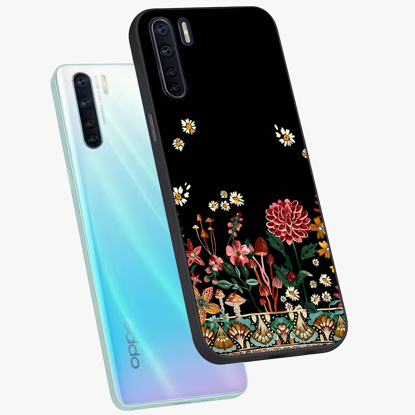 Midnight Bloom Pattern Glass Case displayed in angled mockup highlighting elegant flower design with midnight aesthetic style.