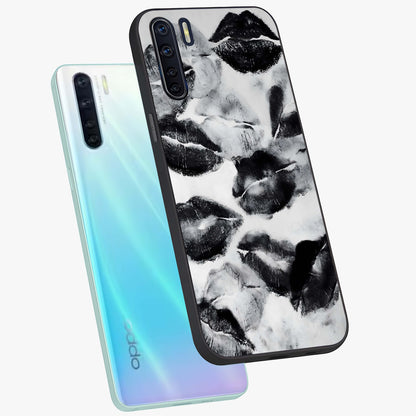 Midnight Kiss Marks Glass Case displayed in angled mockup highlighting playful romantic design with bold midnight aesthetic.