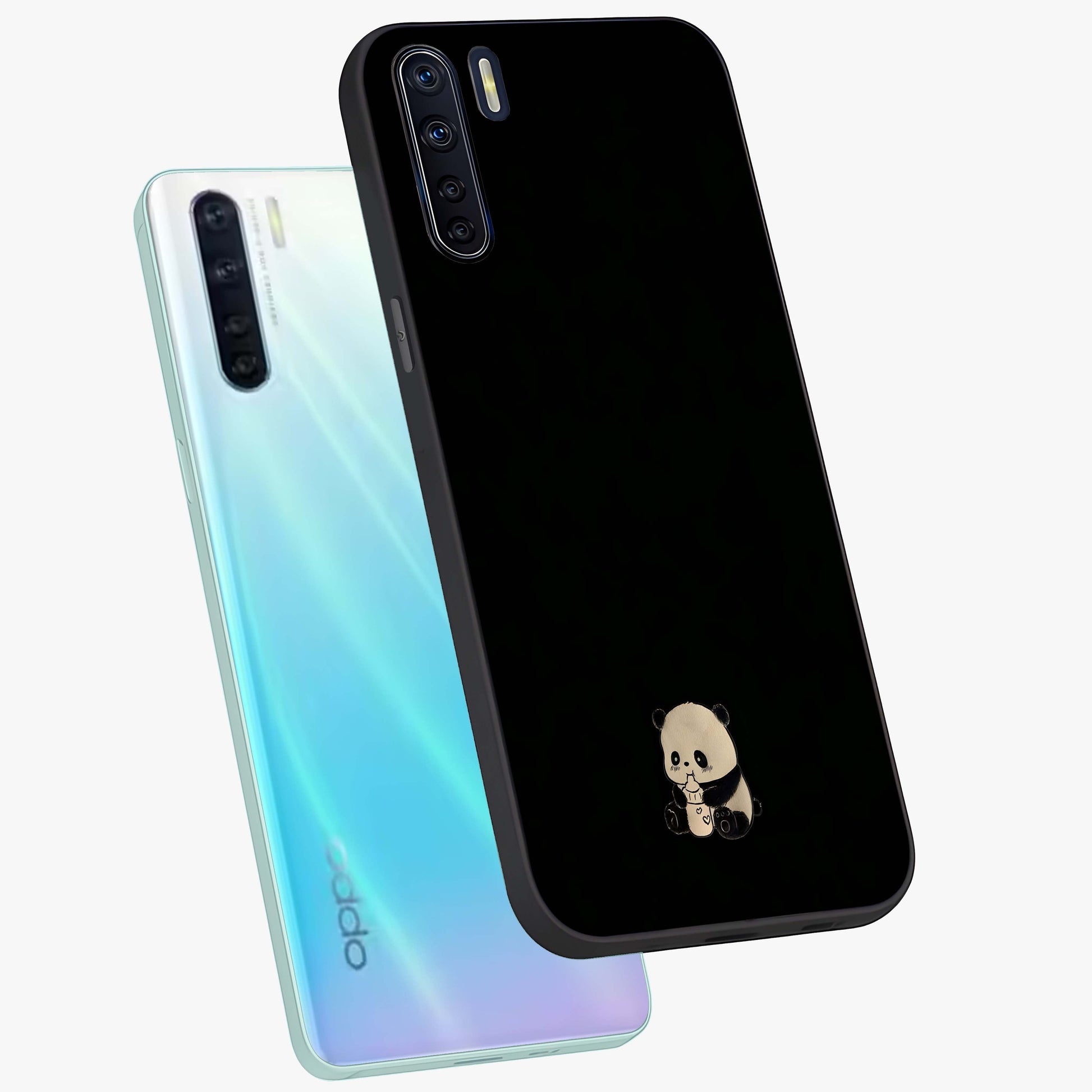 Midnight Panda Love Glass Case displayed in angled mockup highlighting adorable panda illustration with midnight aesthetic.
