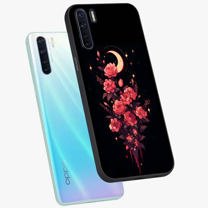Moonlit Floral Elegance Glass Case displayed in angled mockup highlighting graceful flower design with soft moonlight aesthetic.