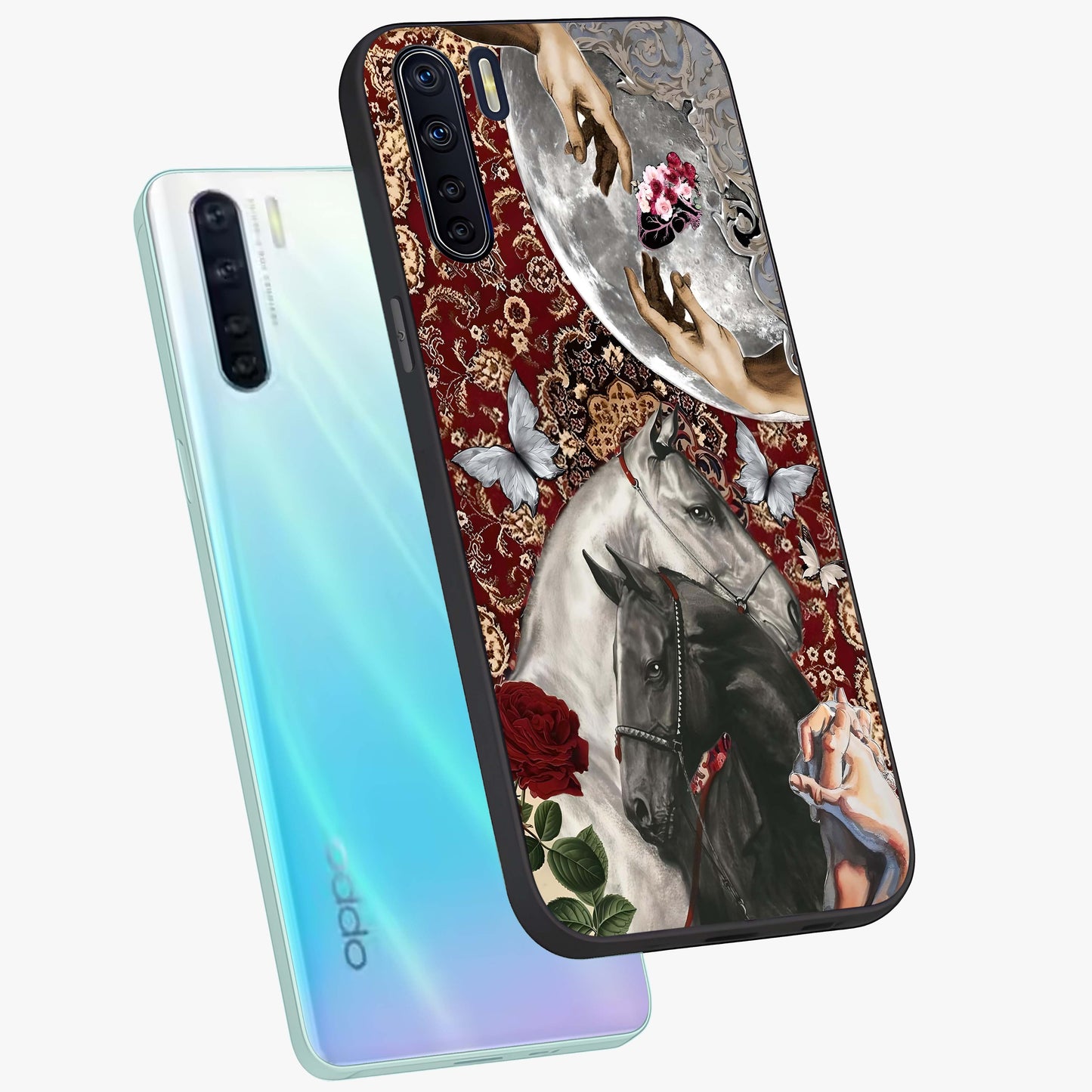 Moonlit Royal Stallion Glass Case displayed in angled mockup highlighting powerful stallion illustration with royal night aesthetic.