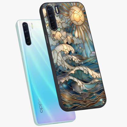 Oceanic Stained Printed Glass Case displayed in angled mockup highlighting colorful aquatic design with artistic aesthetic style.
