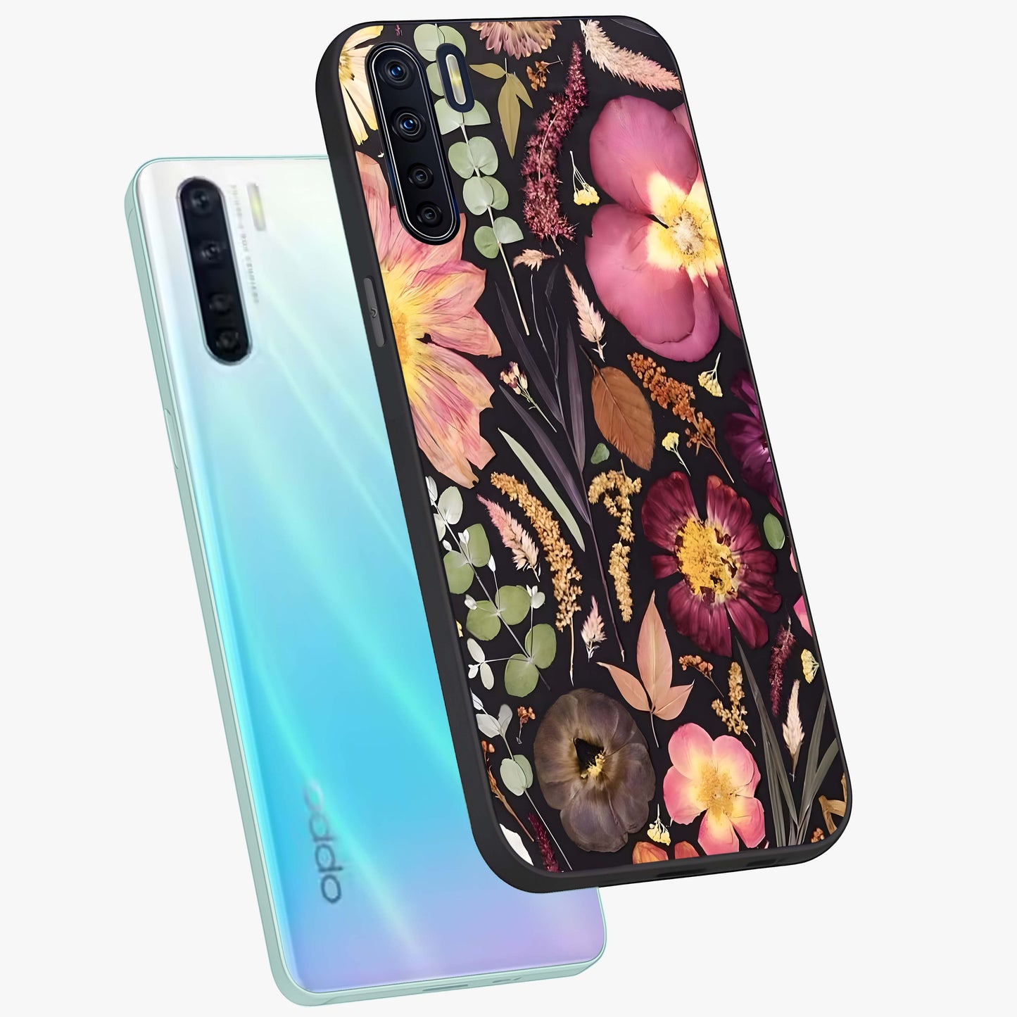 Petal Dream Tapestry Glass Case displayed in angled mockup highlighting decorative petal pattern with elegant botanical aesthetic.