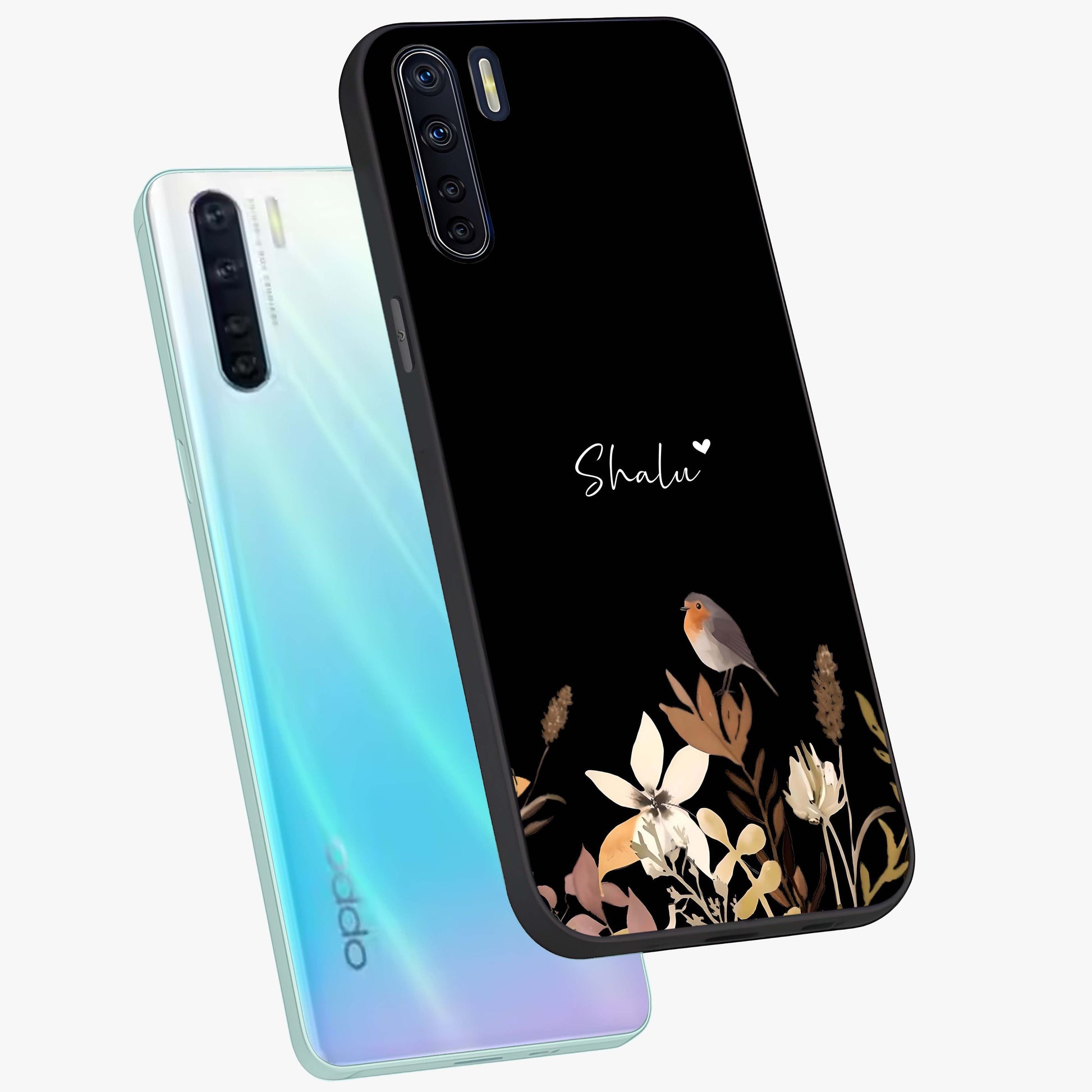 Quiet Garden Tune Custom Name Glass Case displayed in angled mockup highlighting delicate floral garden design with custom name feature.