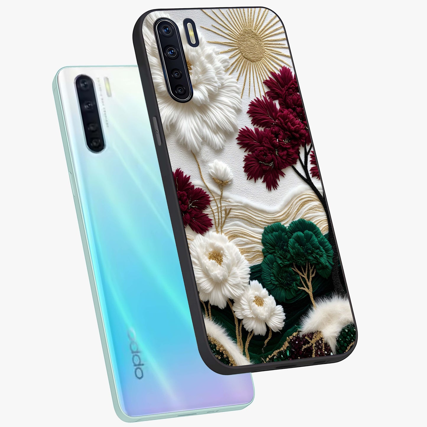 Radiant Bloom Elegance Glass Case displayed in angled mockup highlighting graceful floral design with radiant aesthetic style.