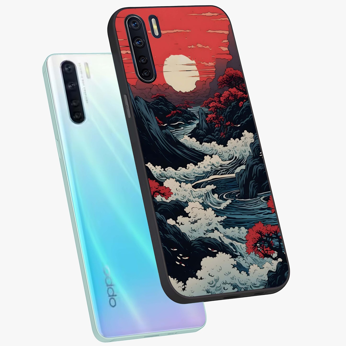 Red Sunset Scenery Glass Case displayed in angled mockup highlighting glowing sunset sky design with scenic aesthetic.
