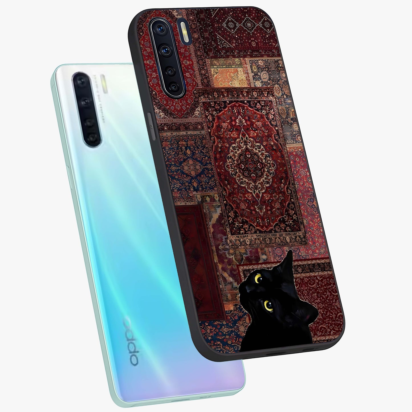 Regal Magic Cat Apple Glass Case displayed in angled mockup highlighting whimsical feline design with fantasy aesthetic.
