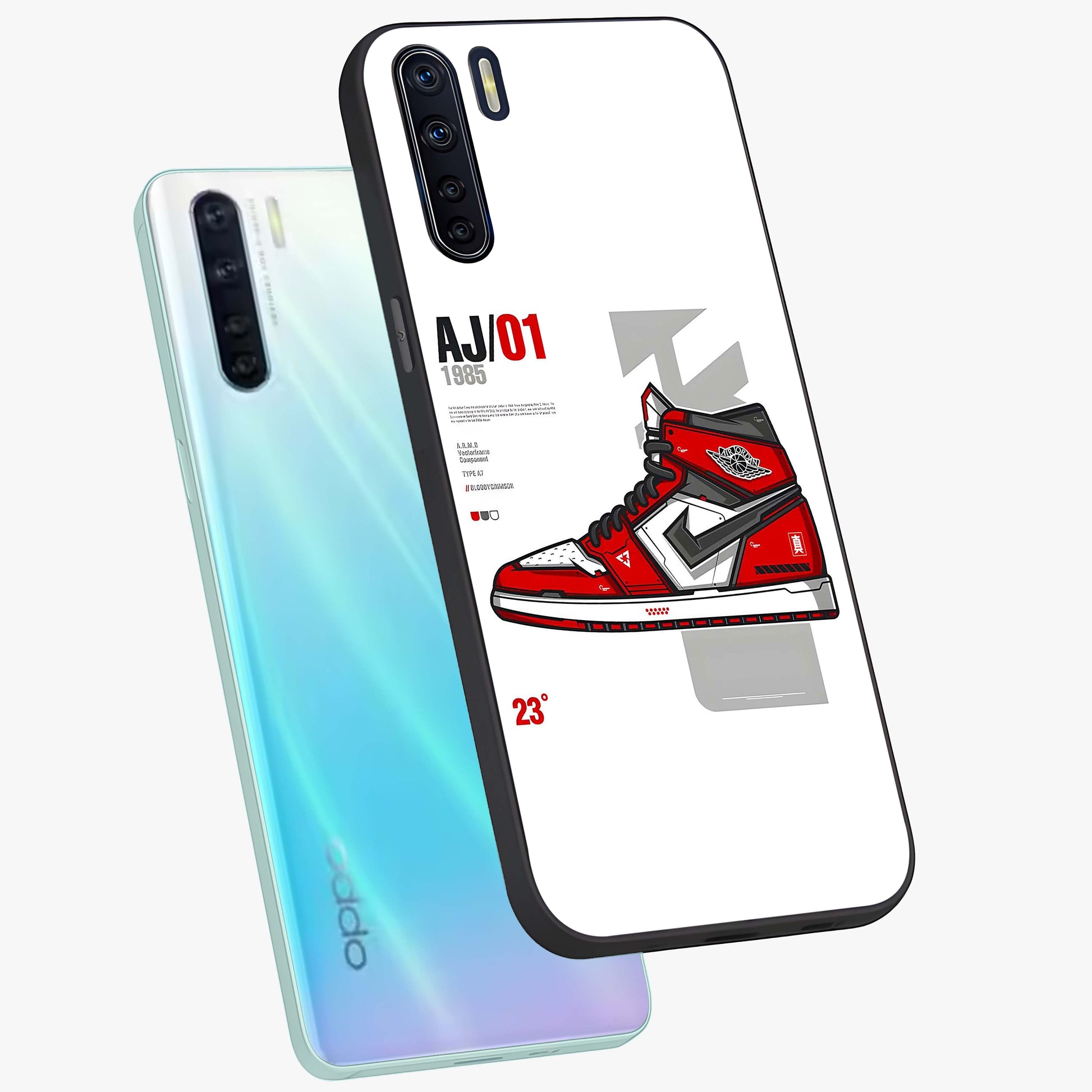 Retro Sneaker Blueprint Glass Case displayed in angled mockup highlighting detailed shoe design with sporty retro aesthetic.