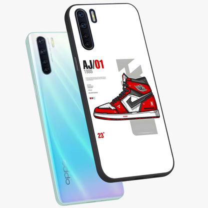 Retro Sneaker Blueprint Glass Case displayed in angled mockup highlighting detailed shoe design with sporty retro aesthetic.