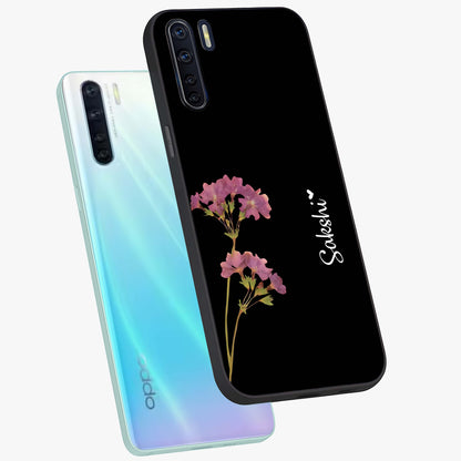 Riching Lavender Flower Custom Name Glass Case displayed in angled mockup highlighting delicate lavender flower design with custom name feature.
