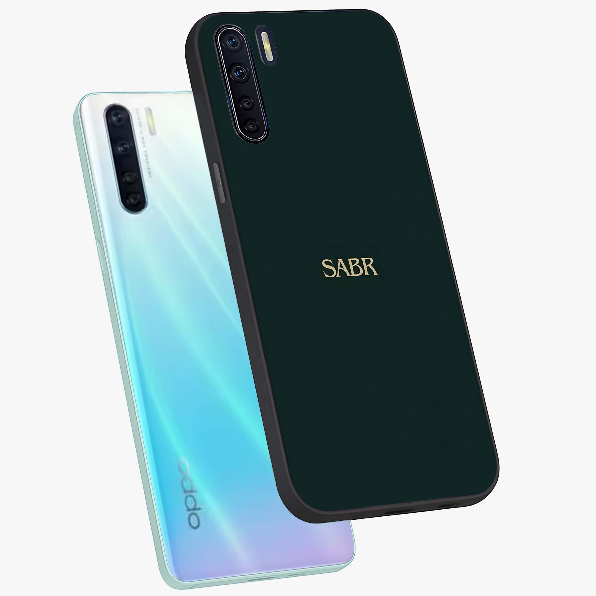Sabr Minimal Patience Glass Case displayed in angled mockup highlighting simple inspirational design with clean aesthetic style.