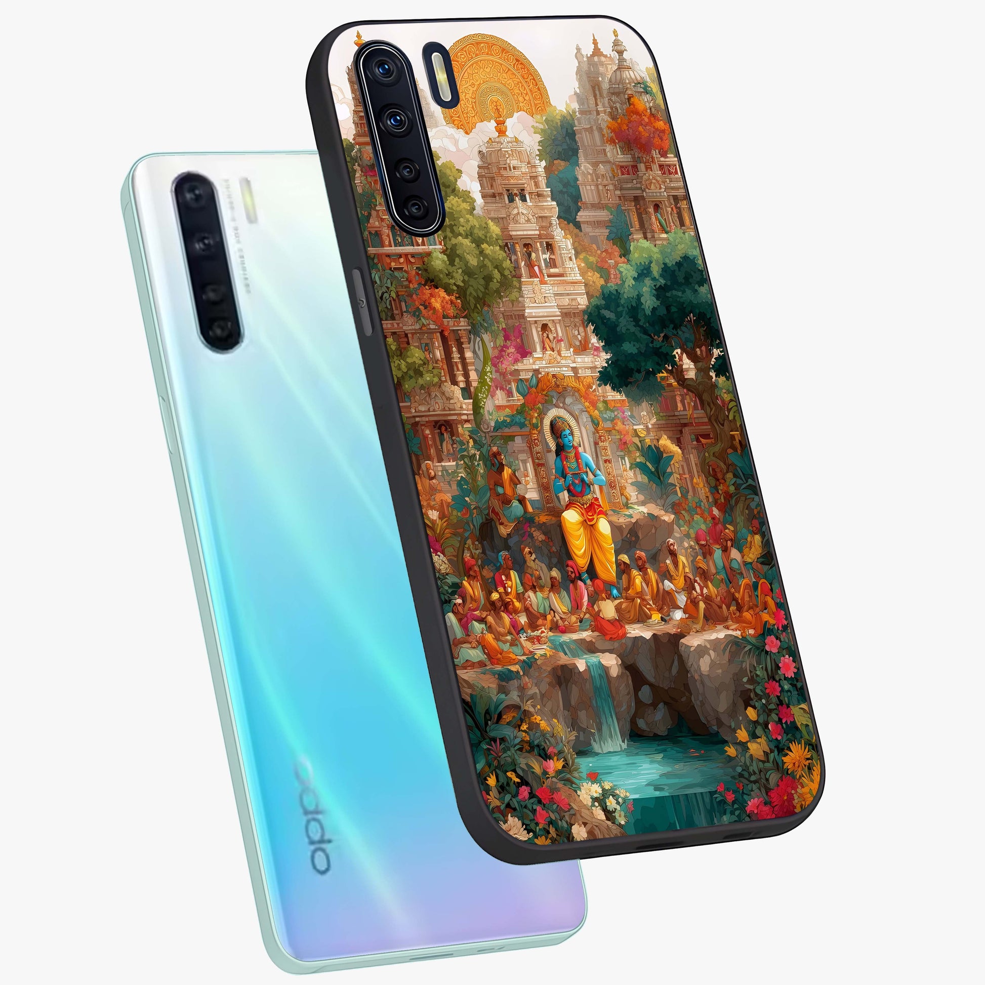 Sacred Sunlight Gods Glass Case displayed in angled mockup highlighting radiant spiritual design with celestial aesthetic.