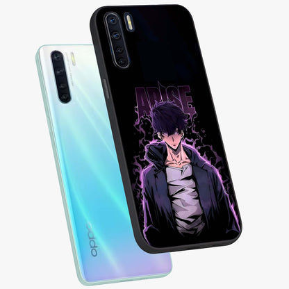 Shadow Monarch Awakening Glass Case displayed in angled mockup highlighting dramatic shadow warrior design with fantasy aesthetic.