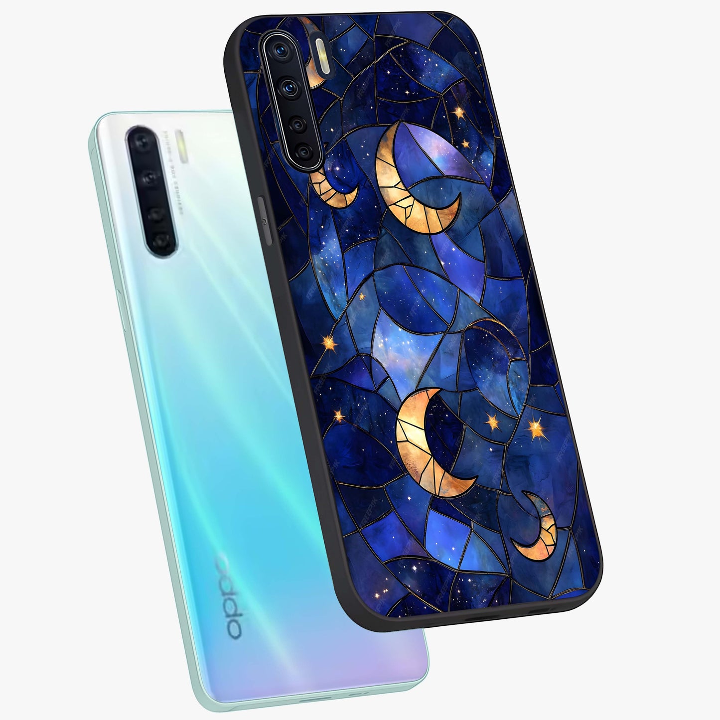Starlit Sky Tapestry Glass Case displayed in angled mockup highlighting celestial night pattern with artistic aesthetic style.
