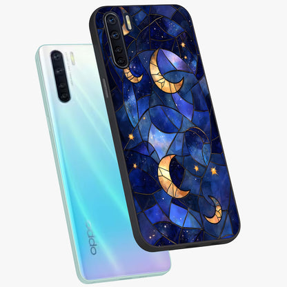 Starlit Sky Tapestry Glass Case displayed in angled mockup highlighting celestial night pattern with artistic aesthetic style.