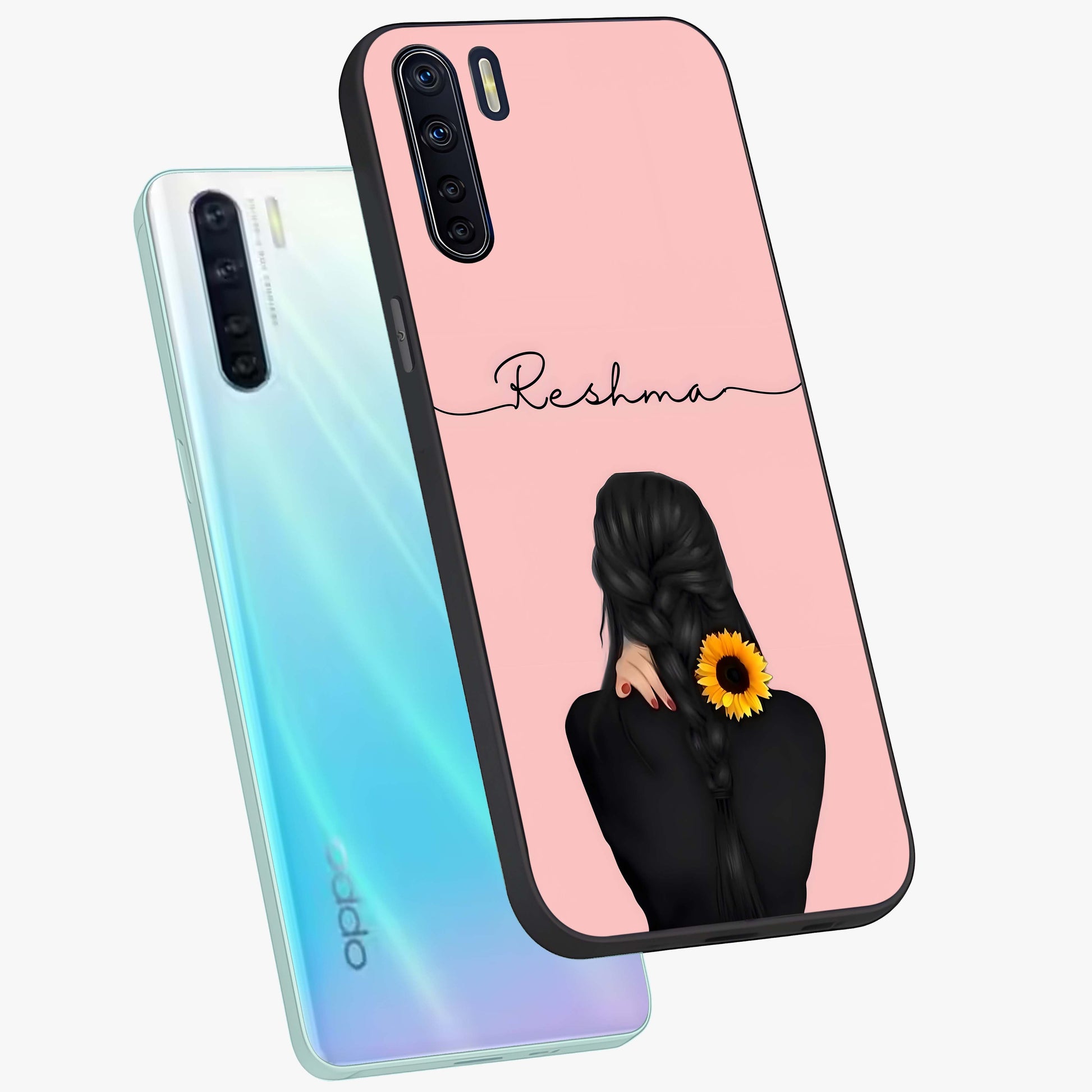 Sunflower Braid Beauty With Custom Name Glass Case displayed in angled mockup highlighting elegant sunflower design with custom name feature.