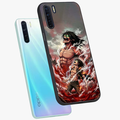 Titan Awakening Fury Glass Case displayed in angled mockup highlighting dramatic giant warrior design with bold anime aesthetic.