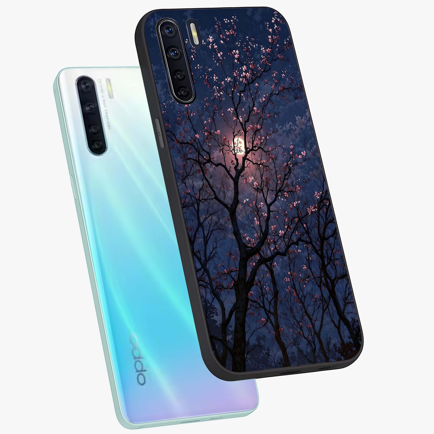Twilight Sakura Serenade Glass Case displayed in angled mockup highlighting delicate sakura flower design with dreamy aesthetic.