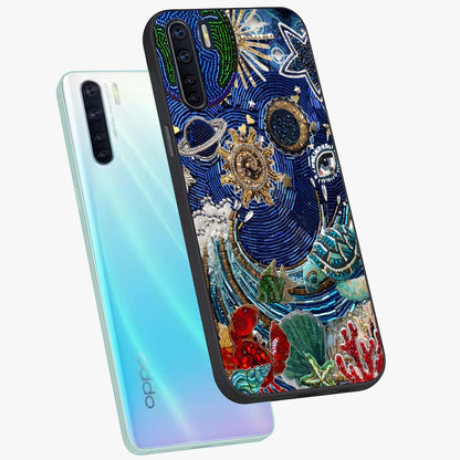 Universe Underwater Spark Glass Case displayed in angled mockup highlighting glowing aquatic design with celestial aesthetic.
