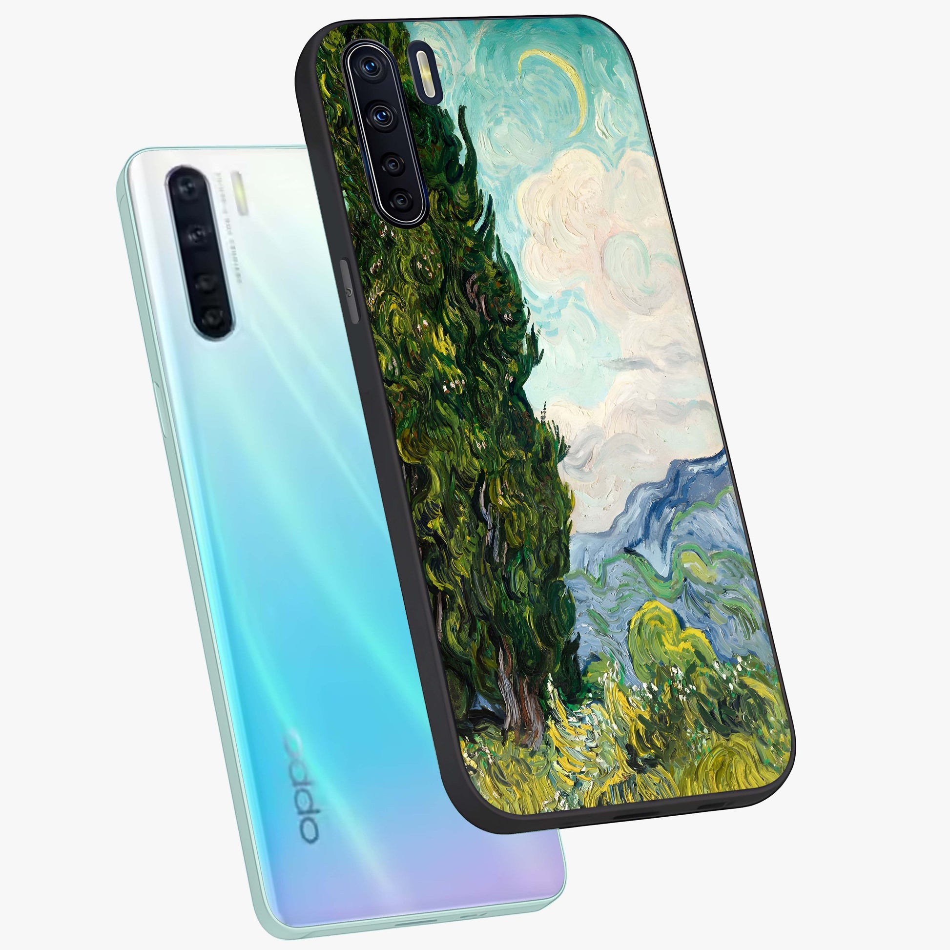 Van Gogh Vintage Art Glass Case displayed in angled mockup highlighting textured brushstroke design with classic aesthetic.