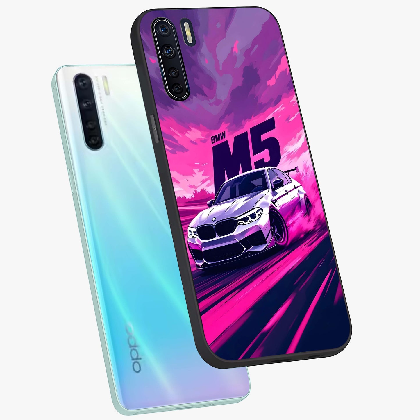 Velocity Drift Pulse Glass Case displayed in angled mockup highlighting dynamic drift design with sporty automotive aesthetic.