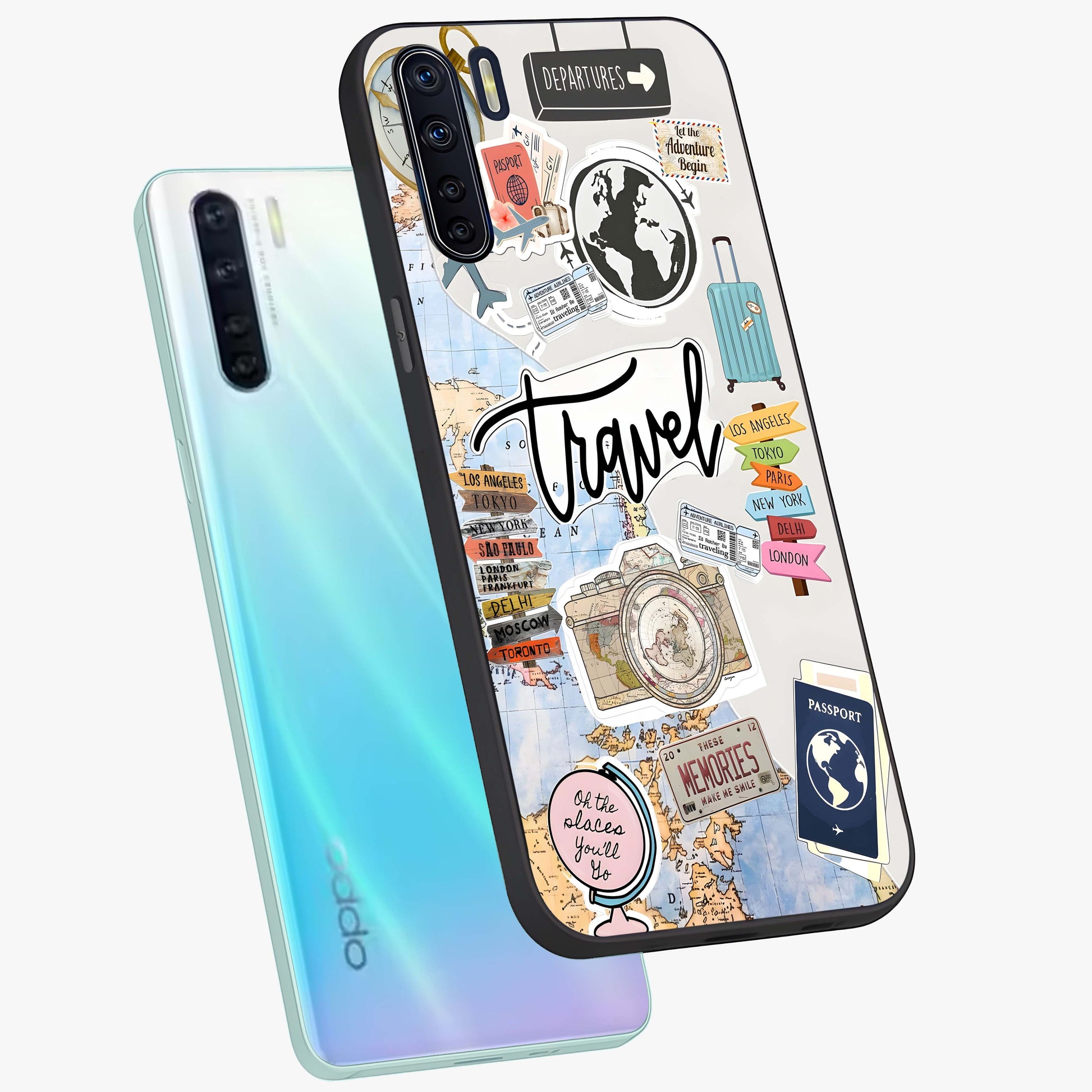 Wanderlust Journal Glass Case displayed in angled mockup highlighting adventure themed design with aesthetic travel vibe.