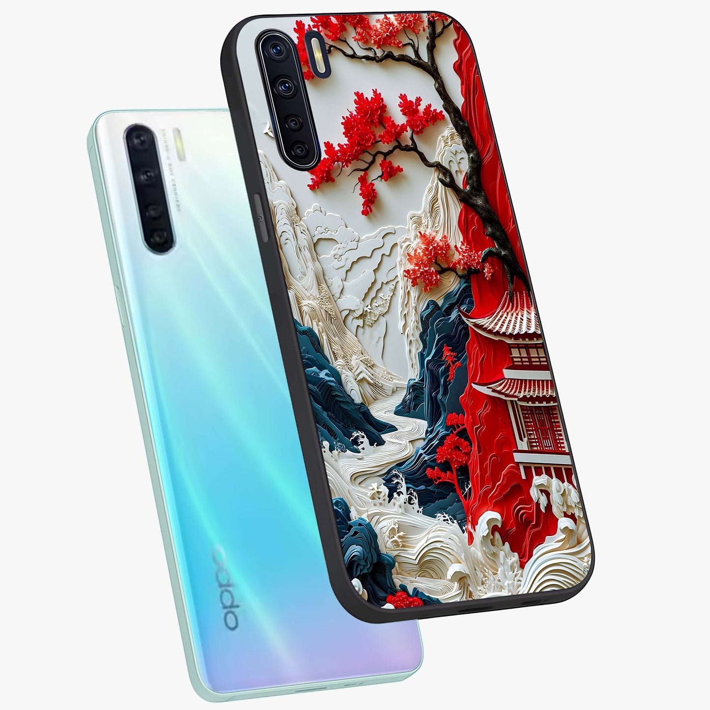 Whispers Of Sakura Waves Glass Case displayed in angled mockup highlighting flowing sakura design with soft floral aesthetic.