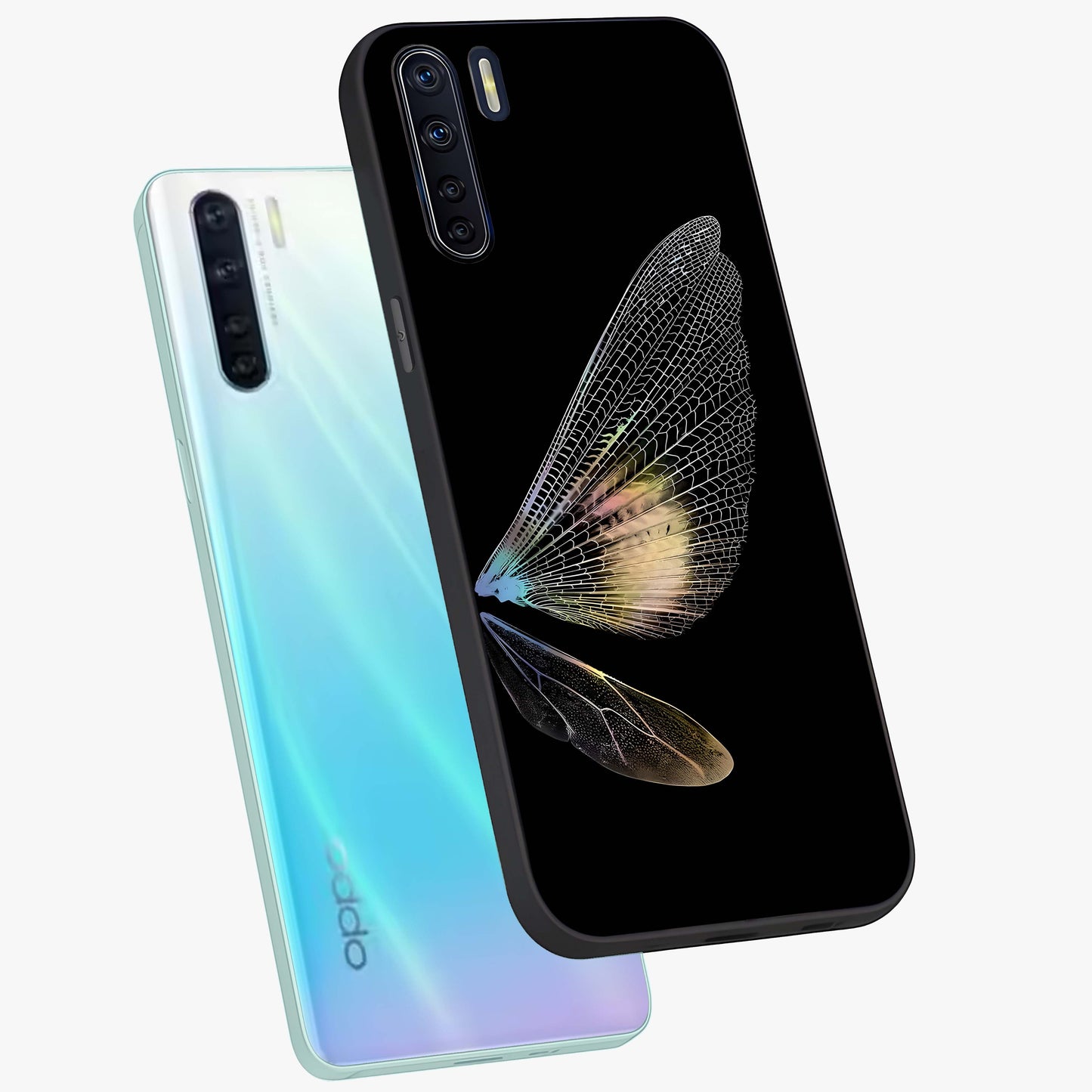 Whispers Of Wings Glass Case displayed in angled mockup highlighting soft feather design with celestial aesthetic style.