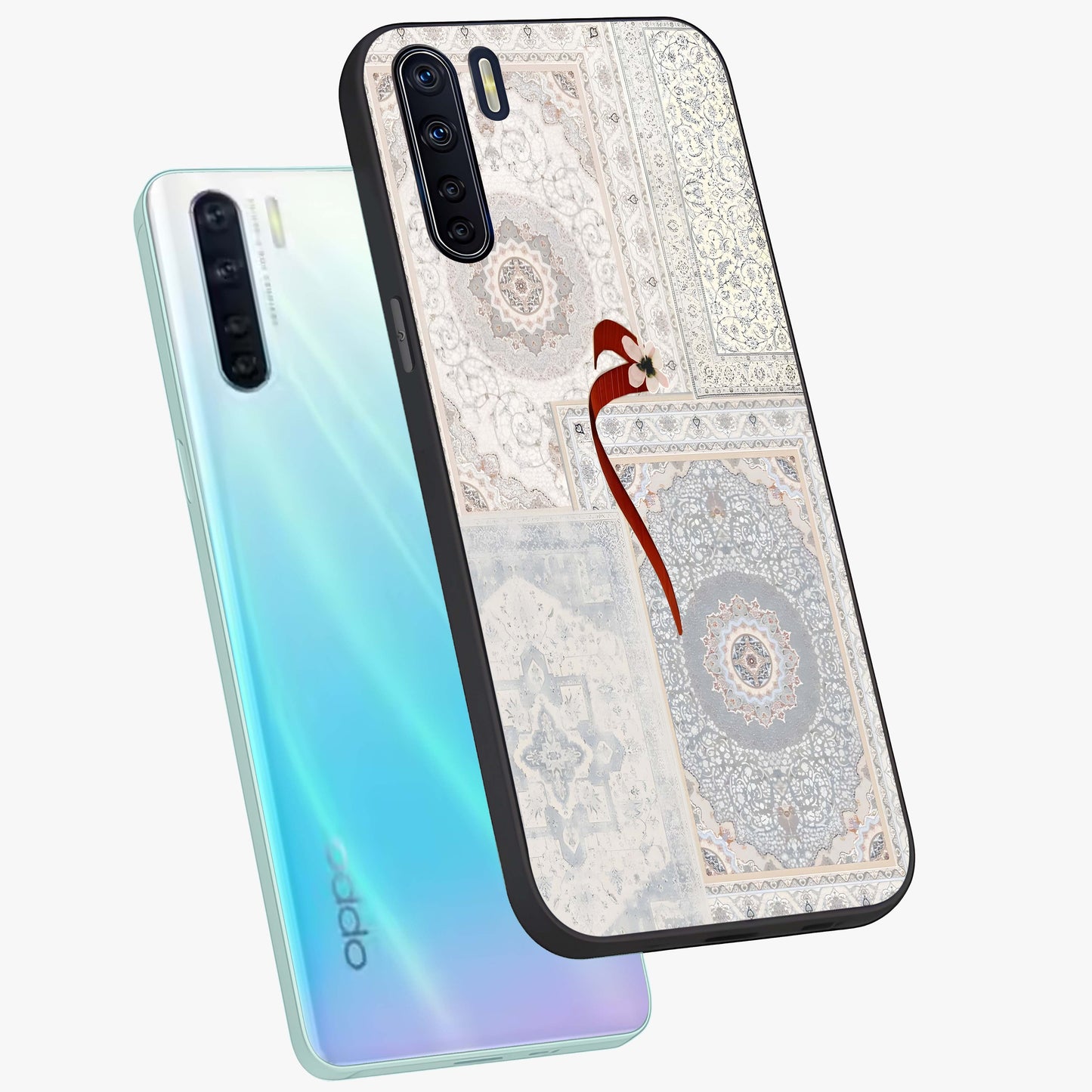 White Aesthetic Bow Glass Case displayed in angled mockup highlighting clean bow design with soft aesthetic style.