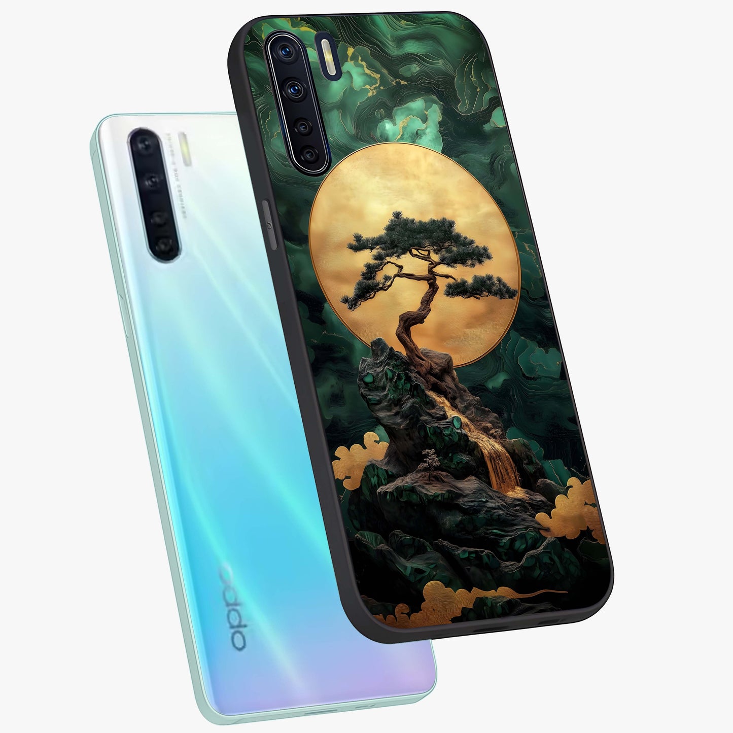 Zen Moon Rise Glass Case displayed in angled mockup highlighting peaceful lunar design with zen aesthetic style.
