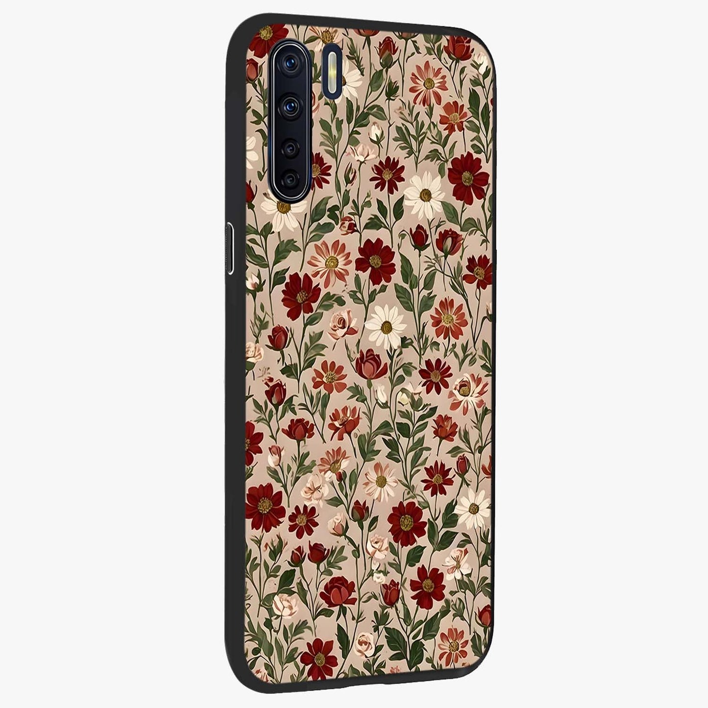 Biege Flower With Leaf Glass Case upright view showcasing delicate beige flower illustration with clean botanical style.