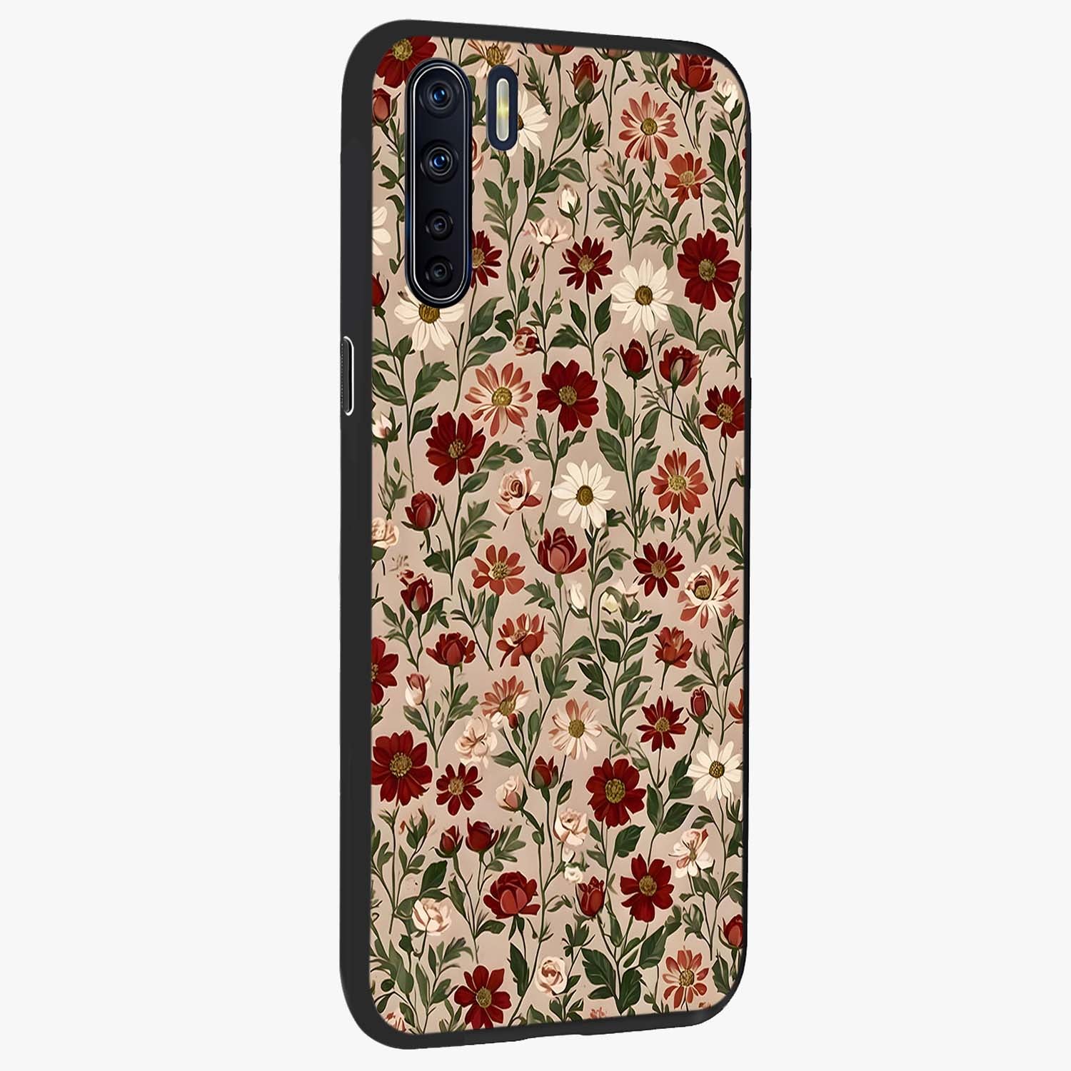 Biege Flower With Leaf Glass Case upright view showcasing delicate beige flower illustration with clean botanical style.